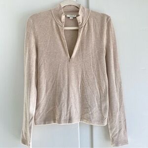 Vince Light Oatmeal Longsleeve Quarter-Zip Slub Top